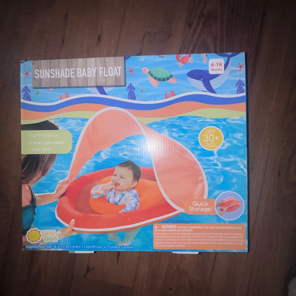 Sunshade Baby Float with Canopy - Orange